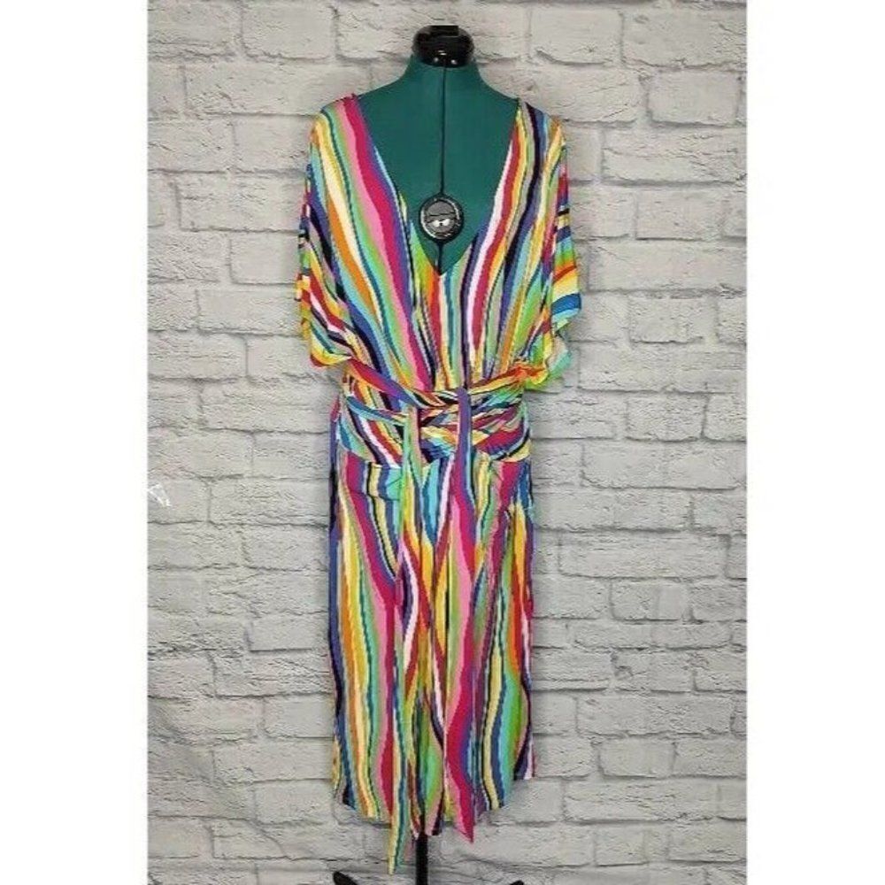 ELOQUII Womens Wrap Around Dress Multicolor Stripe V Neck Pullover Plus size 26 - Picture 2 of 7